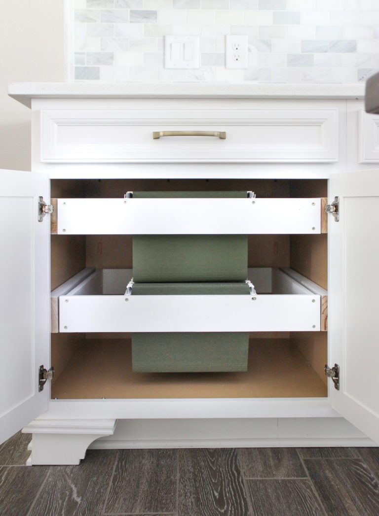 DIY Hanging File Drawer in Kitchen Cabinet - Frills and Drills