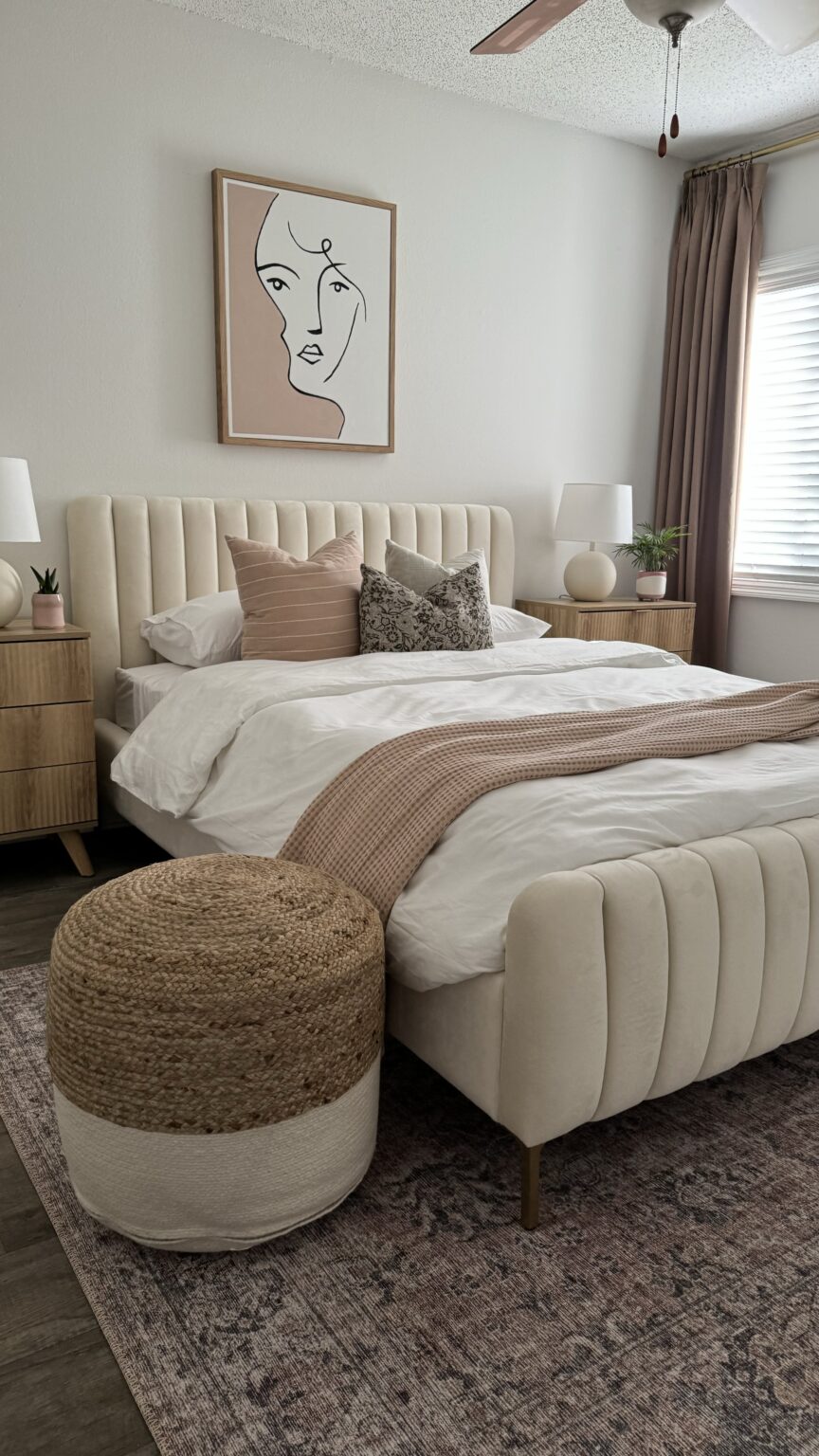 View of Renter Friendly Apartment Bedroom Makeover - Frills and Drills